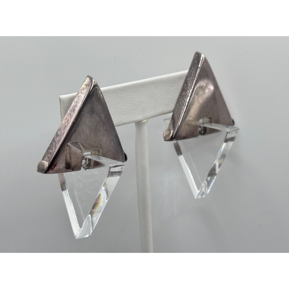 Vintage Mikal Jon Bayanihan Sterling Silver Modernist Lucite Dangle Earrings